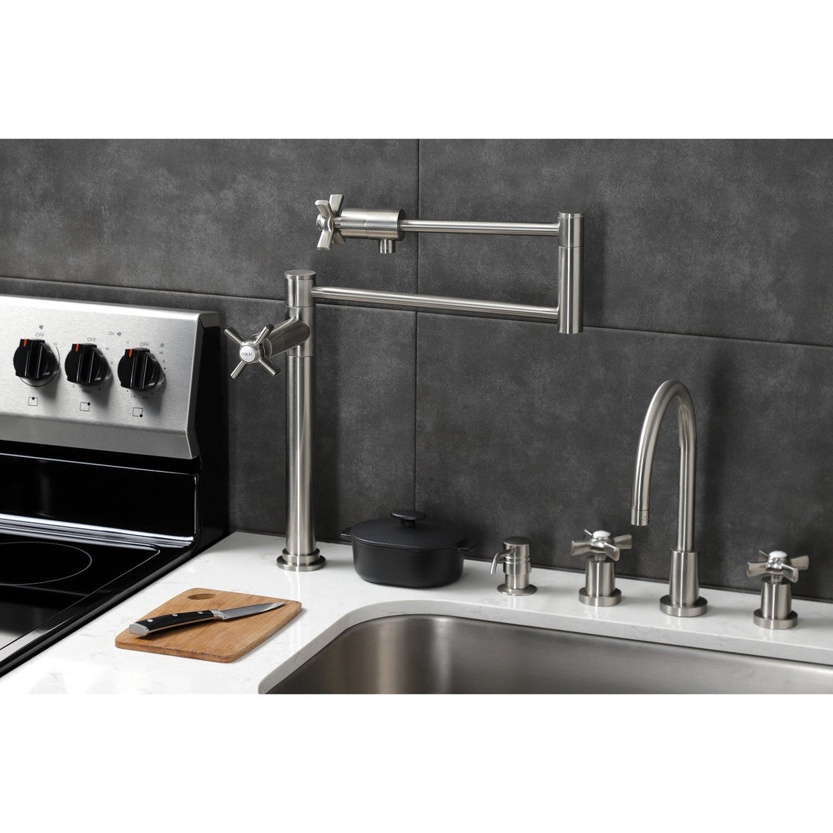 Millennium KS4708ZX Single-Hole Deck Mount Pot Filler, Brushed Nickel