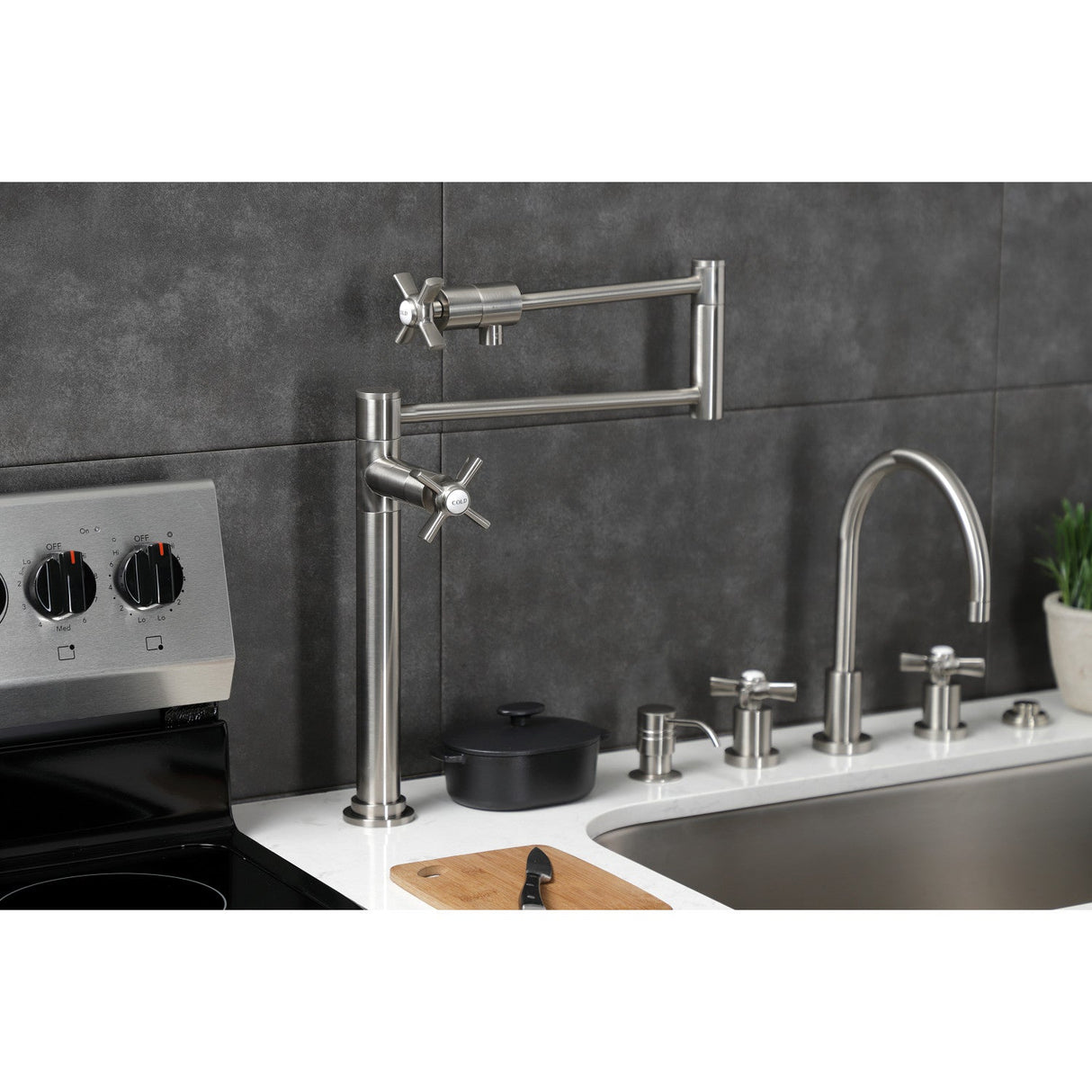 Millennium KS4708ZX Single-Hole Deck Mount Pot Filler, Brushed Nickel