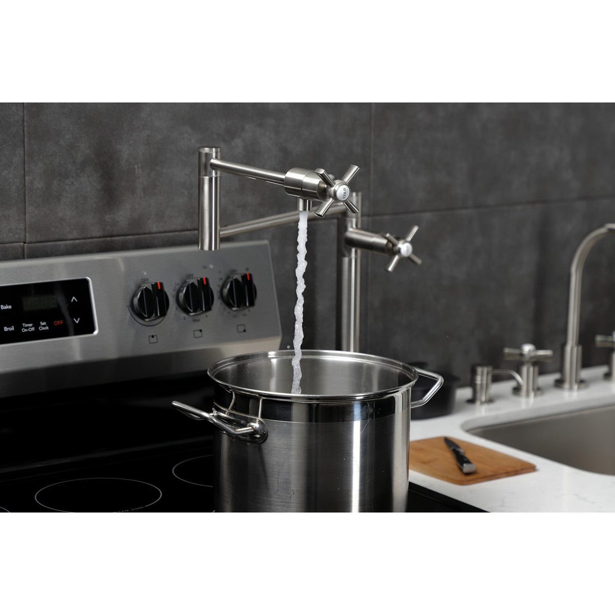 Millennium KS4708ZX Single-Hole Deck Mount Pot Filler, Brushed Nickel