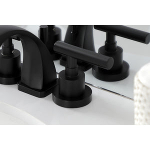 Manhattan KS4940CML Two-Handle 3-Hole Deck Mount Widespread Bathroom Faucet with Brass Pop-Up, Matte Black