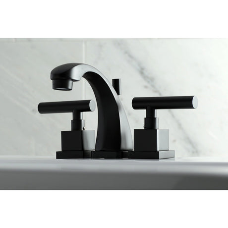 Claremont KS4940CQL Two-Handle 3-Hole Deck Mount Widespread Bathroom Faucet with Brass Pop-Up, Matte Black