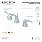 NuWave KS4941DFL Two-Handle 3-Hole Deck Mount Widespread Bathroom Faucet with Brass Pop-Up, Polished Chrome