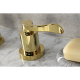 NuWave KS4942DFL Two-Handle 3-Hole Deck Mount Widespread Bathroom Faucet with Brass Pop-Up, Polished Brass