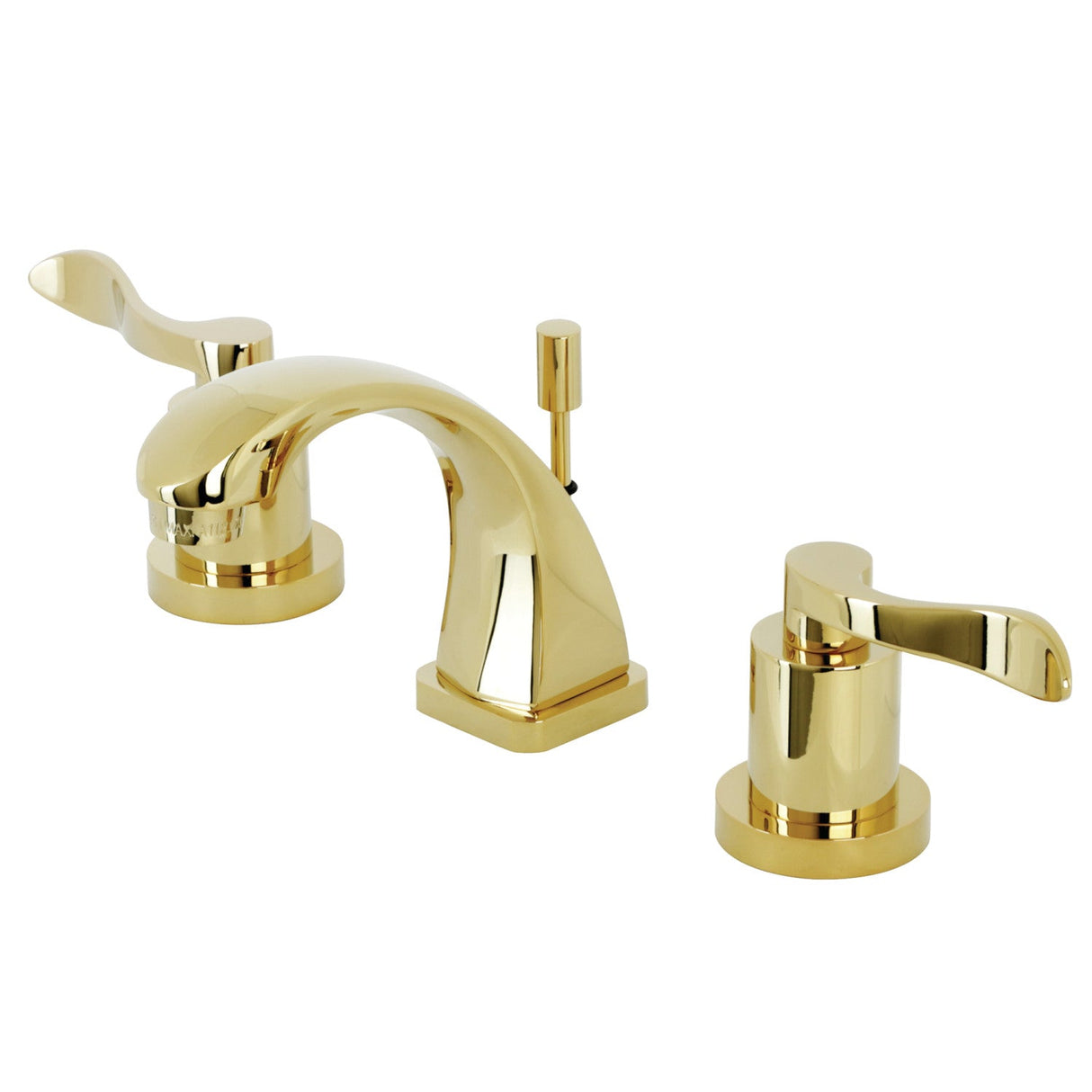 NuWave KS4942DFL Two-Handle 3-Hole Deck Mount Widespread Bathroom Faucet with Brass Pop-Up, Polished Brass