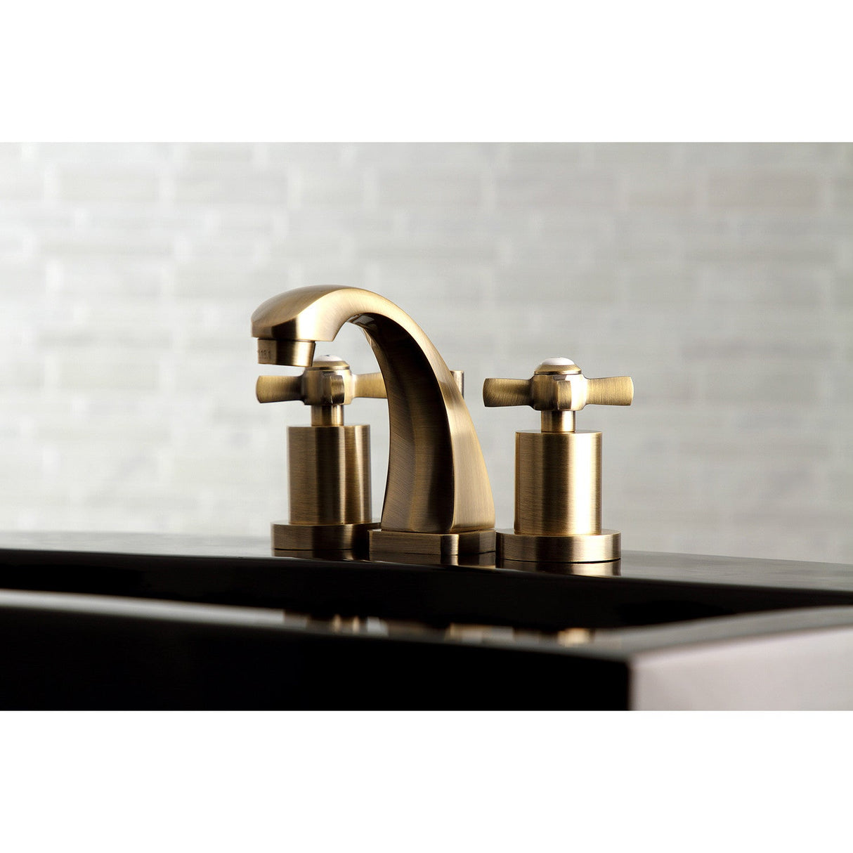 Millennium KS4943ZX Two-Handle 3-Hole Deck Mount Widespread Bathroom Faucet with Brass Pop-Up, Antique Brass