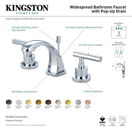 Manhattan KS4945CML Two-Handle 3-Hole Deck Mount Widespread Bathroom Faucet with Brass Pop-Up, Oil Rubbed Bronze
