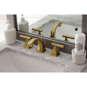 Claremont KS4947CQL Two-Handle 3-Hole Deck Mount Widespread Bathroom Faucet with Brass Pop-Up, Brushed Brass