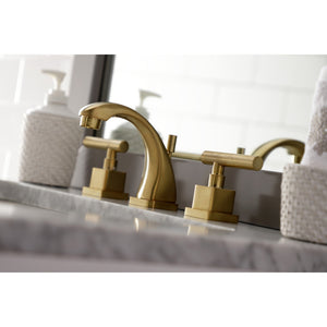 Claremont KS4947CQL Two-Handle 3-Hole Deck Mount Widespread Bathroom Faucet with Brass Pop-Up, Brushed Brass