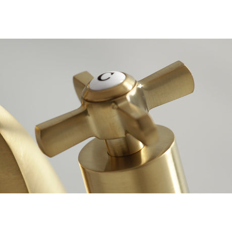 Millennium KS4947ZX Two-Handle 3-Hole Deck Mount Widespread Bathroom Faucet with Brass Pop-Up, Brushed Brass