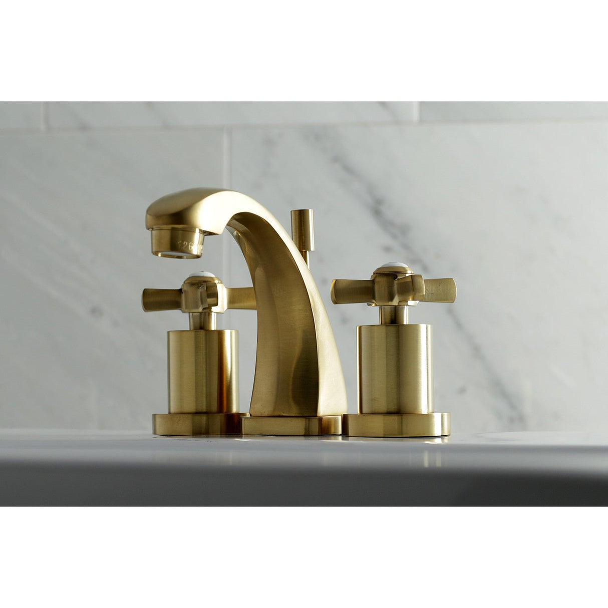 Millennium KS4947ZX Two-Handle 3-Hole Deck Mount Widespread Bathroom Faucet with Brass Pop-Up, Brushed Brass