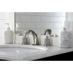 NuWave KS4948DFL Two-Handle 3-Hole Deck Mount Widespread Bathroom Faucet with Brass Pop-Up, Brushed Nickel