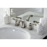NuWave KS4948DFL Two-Handle 3-Hole Deck Mount Widespread Bathroom Faucet with Brass Pop-Up, Brushed Nickel