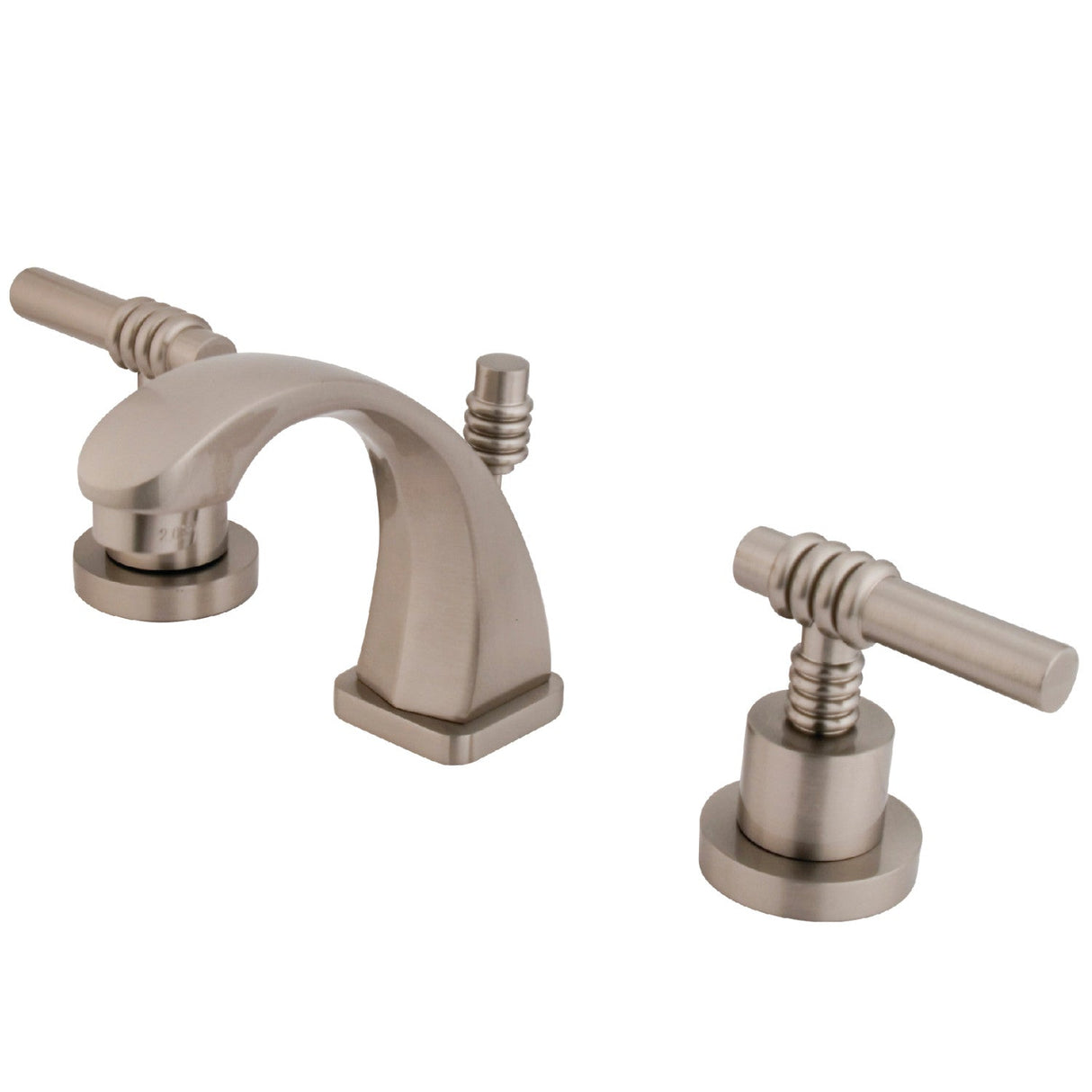 Claremont KS4948ML Two-Handle 3-Hole Deck Mount Widespread Bathroom Faucet with Brass Pop-Up, Brushed Nickel