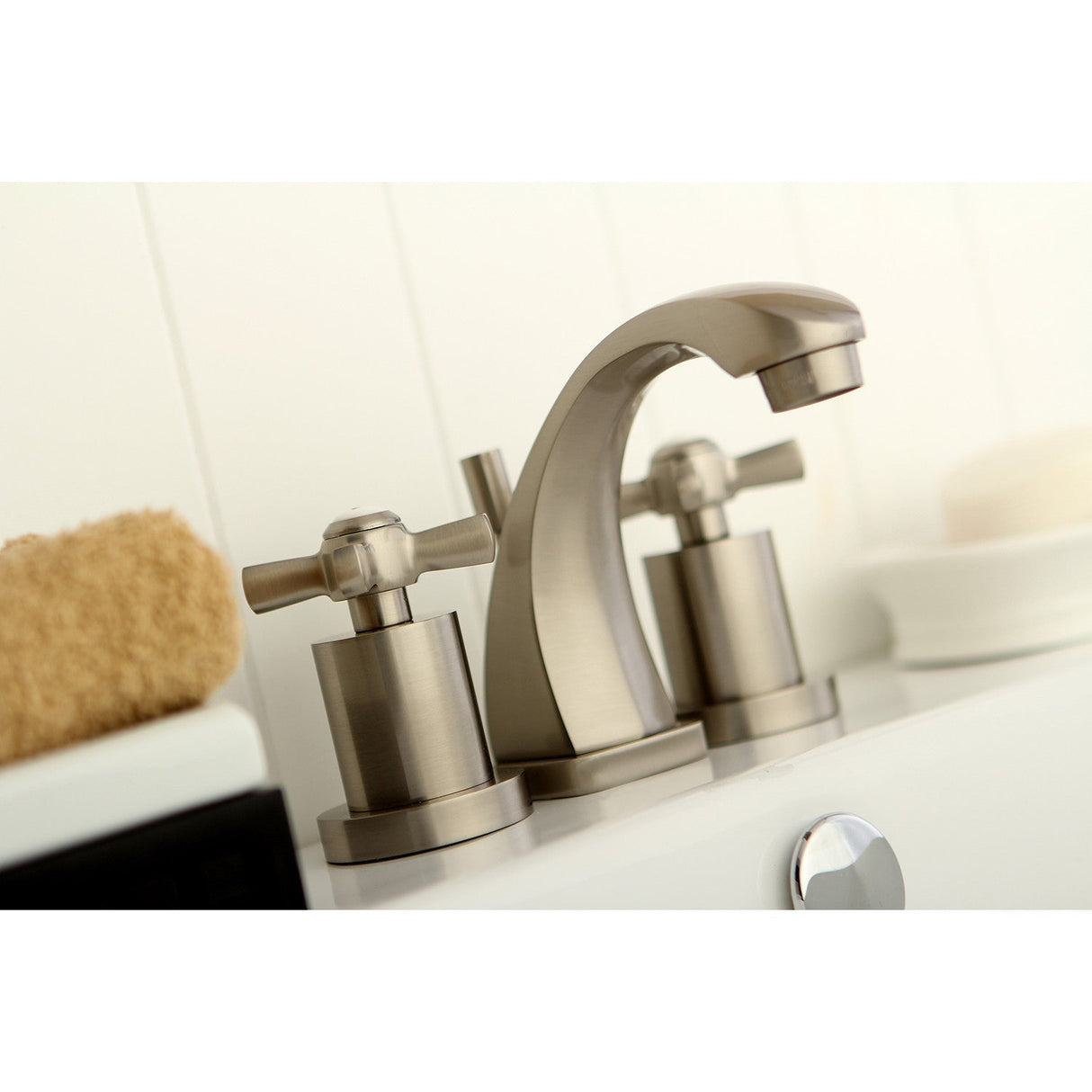 Millennium KS4948ZX Two-Handle 3-Hole Deck Mount Widespread Bathroom Faucet with Brass Pop-Up, Brushed Nickel