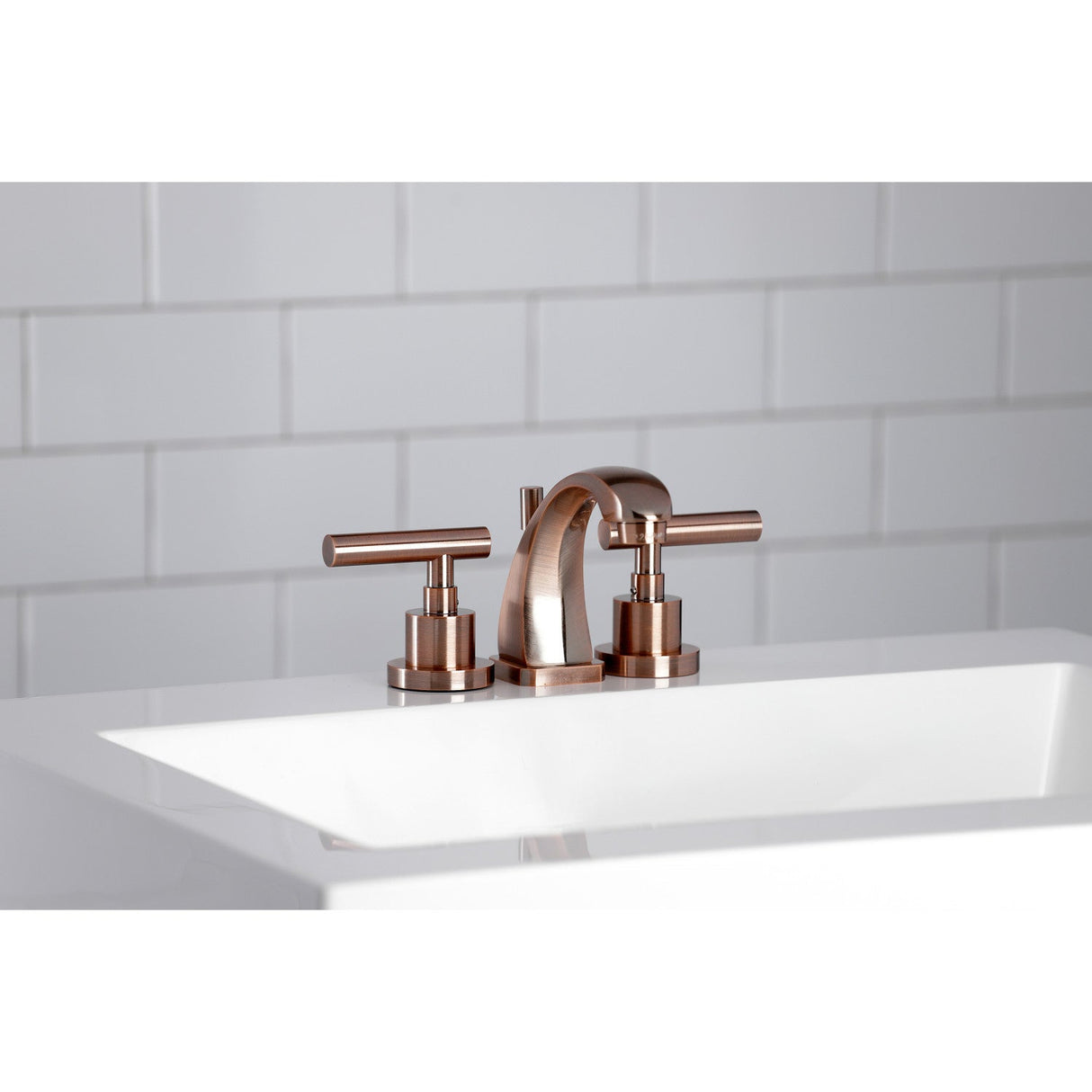 Manhattan KS494CMLAC Two-Handle 3-Hole Deck Mount Widespread Bathroom Faucet with Brass Pop-Up, Antique Copper