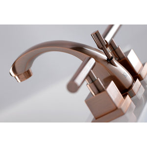 Claremont KS494CQLAC Two-Handle 3-Hole Deck Mount Widespread Bathroom Faucet with Brass Pop-Up, Antique Copper