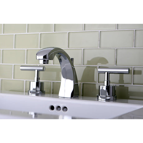 Manhattan KS4981CML Two-Handle 3-Hole Deck Mount Widespread Bathroom Faucet with Brass Pop-Up, Polished Chrome