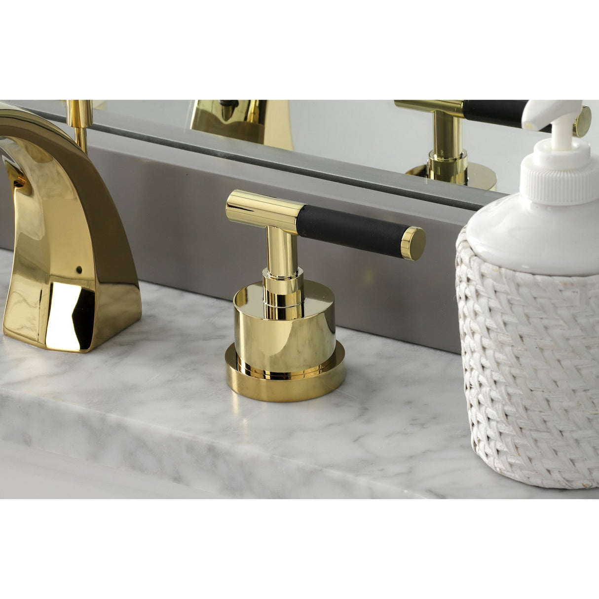 Kaiser KS4982CKL Two-Handle Deck Mount Widespread Bathroom Faucet with Brass Pop-Up, Polished Brass