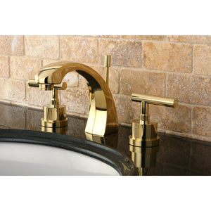 Manhattan KS4982CML Two-Handle 3-Hole Deck Mount Widespread Bathroom Faucet with Brass Pop-Up, Polished Brass