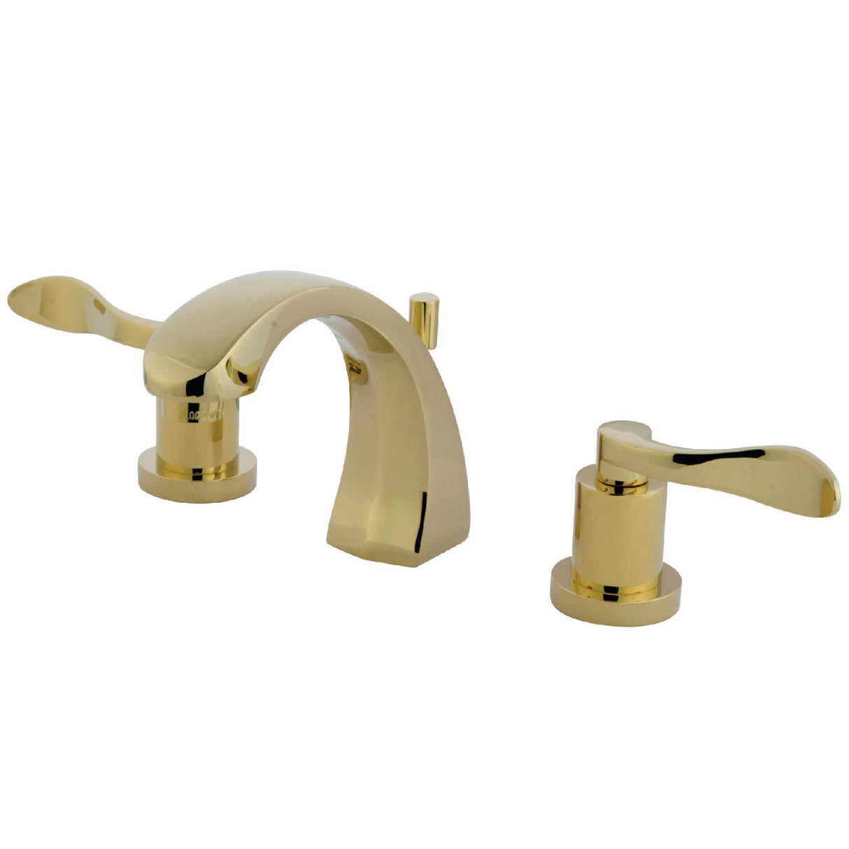 NuWave KS4982DFL Two-Handle 3-Hole Deck Mount Widespread Bathroom Faucet with Brass Pop-Up, Polished Brass