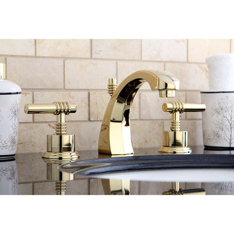 Milano KS4982ML Two-Handle 3-Hole Deck Mount Widespread Bathroom Faucet with Brass Pop-Up, Polished Brass