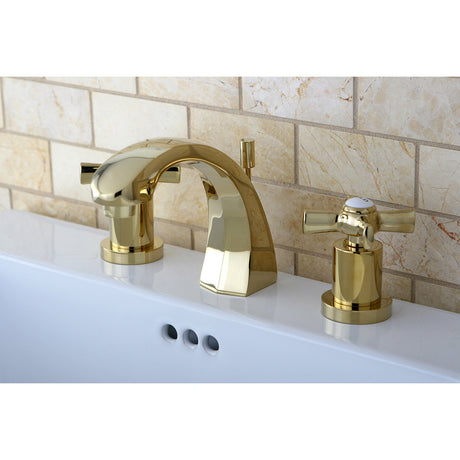 Millennium KS4982ZX Two-Handle 3-Hole Deck Mount Widespread Bathroom Faucet with Brass Pop-Up, Polished Brass