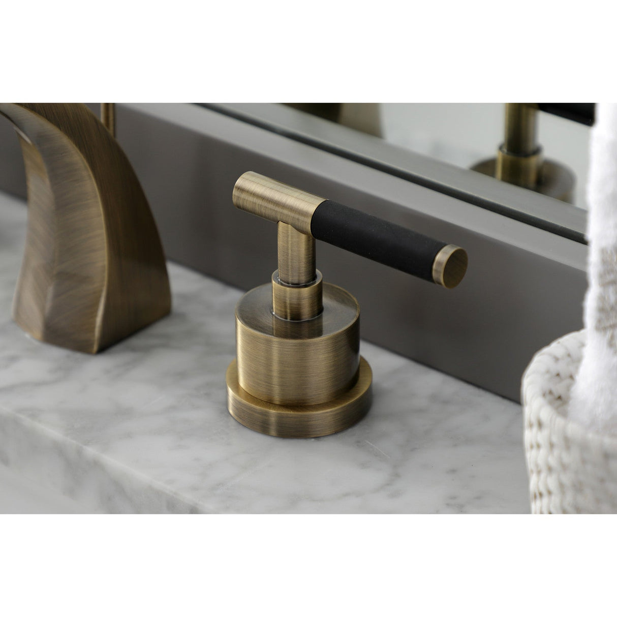 Kaiser KS4983CKL Two-Handle Deck Mount Widespread Bathroom Faucet with Brass Pop-Up, Antique Brass