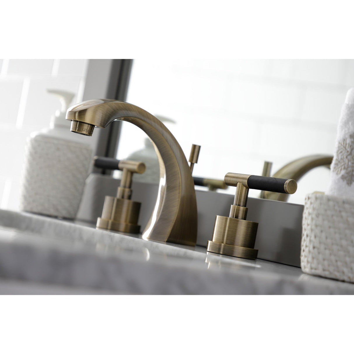 Kaiser KS4983CKL Two-Handle Deck Mount Widespread Bathroom Faucet with Brass Pop-Up, Antique Brass