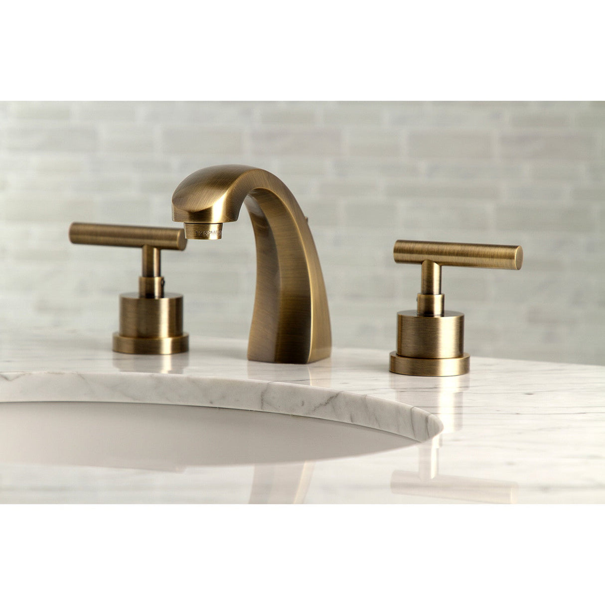 Manhattan KS4983CML Two-Handle 3-Hole Deck Mount Widespread Bathroom Faucet with Brass Pop-Up, Antique Brass