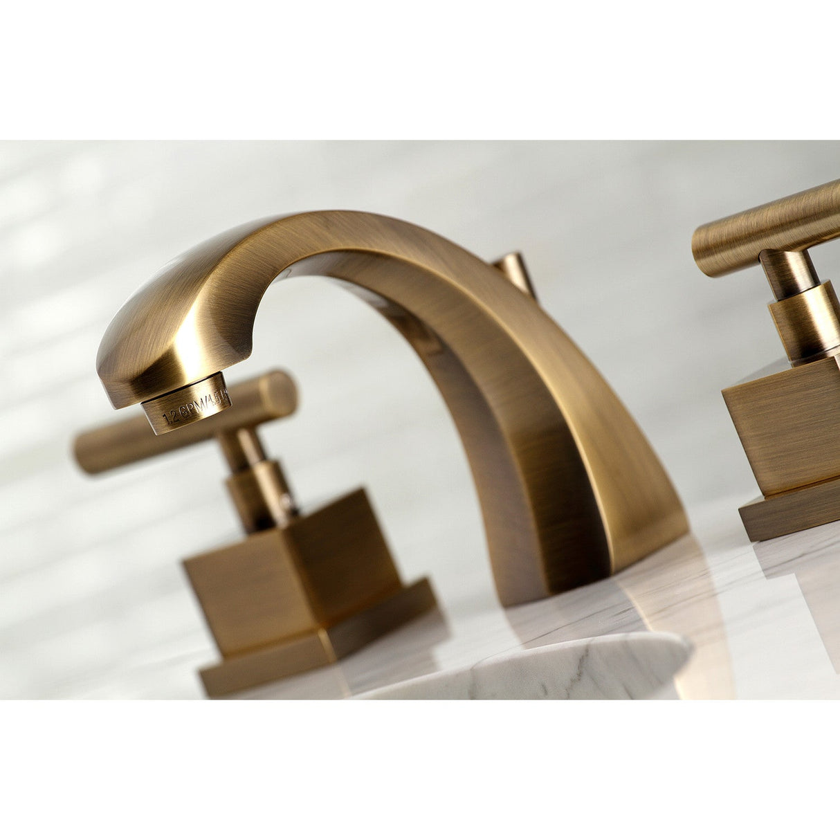 Claremont KS4983CQL Two-Handle 3-Hole Deck Mount Widespread Bathroom Faucet with Brass Pop-Up, Antique Brass