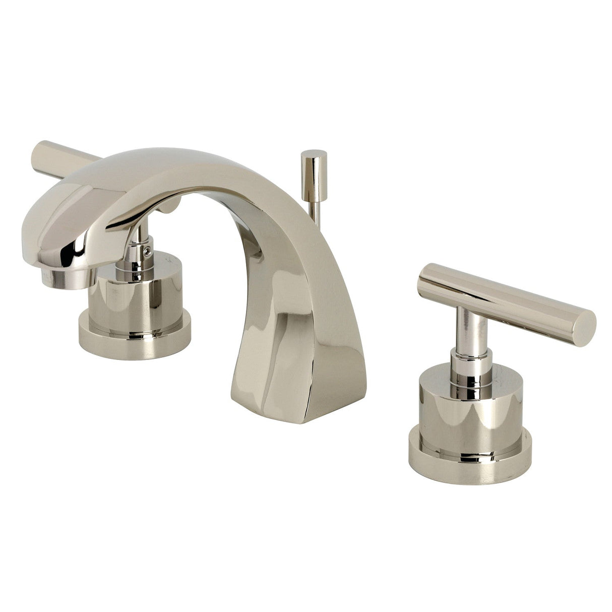 Manhattan KS4986CML Two-Handle 3-Hole Deck Mount Widespread Bathroom Faucet with Brass Pop-Up, Polished Nickel