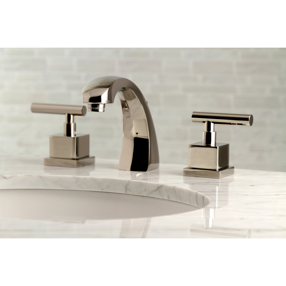 Claremont KS4986CQL Two-Handle 3-Hole Deck Mount Widespread Bathroom Faucet with Brass Pop-Up, Polished Nickel