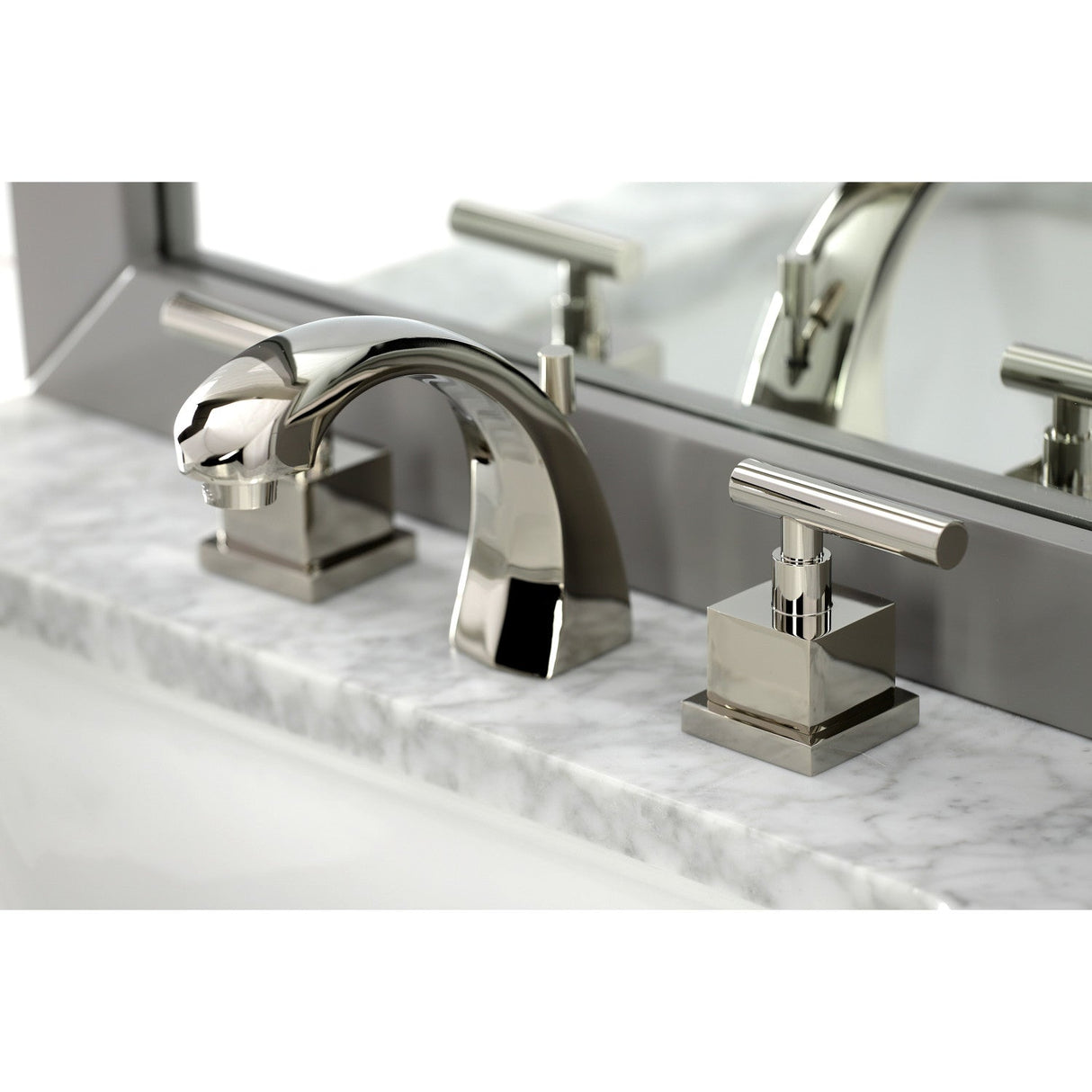 Claremont KS4986CQL Two-Handle 3-Hole Deck Mount Widespread Bathroom Faucet with Brass Pop-Up, Polished Nickel