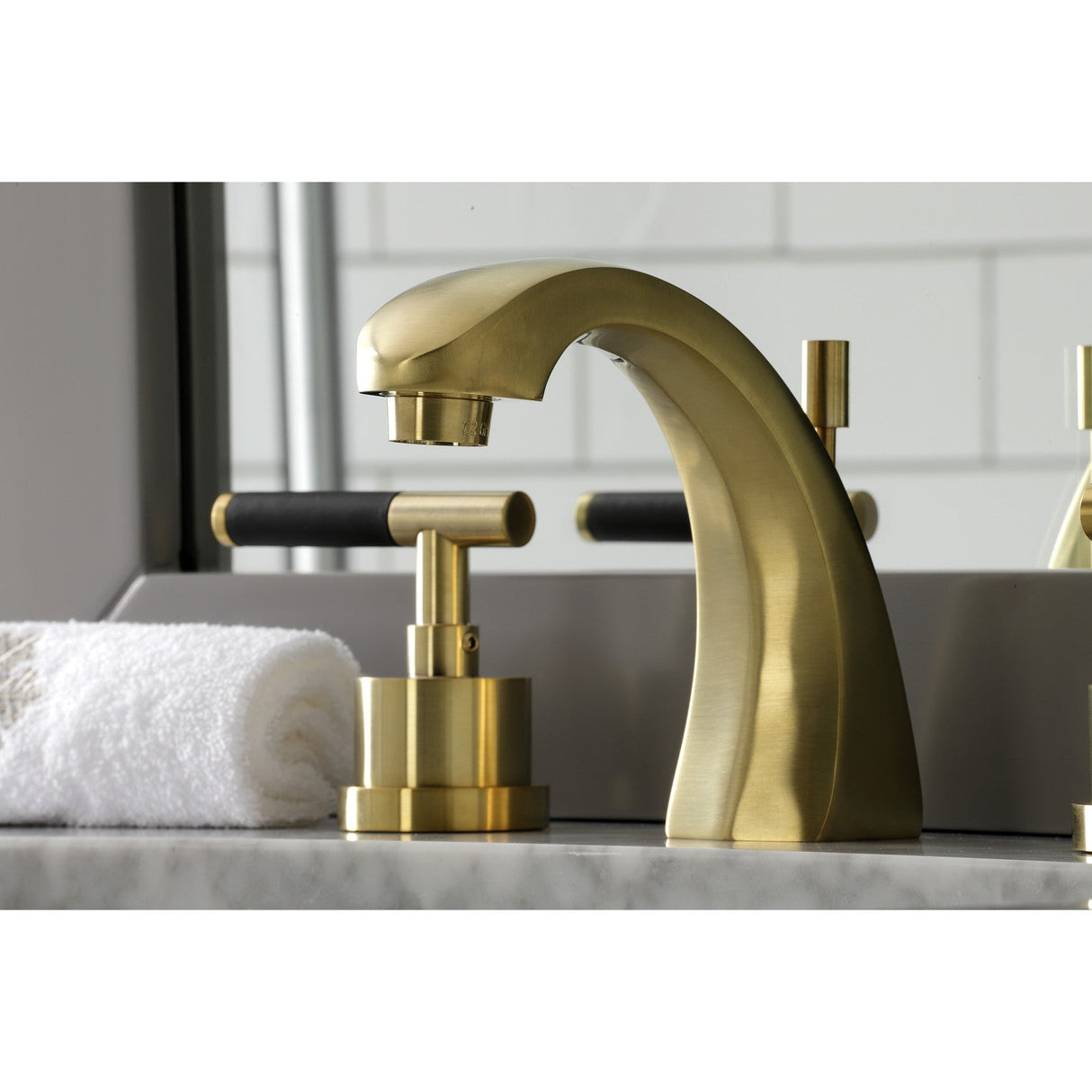 Kaiser KS4987CKL Two-Handle Deck Mount Widespread Bathroom Faucet with Brass Pop-Up, Brushed Brass