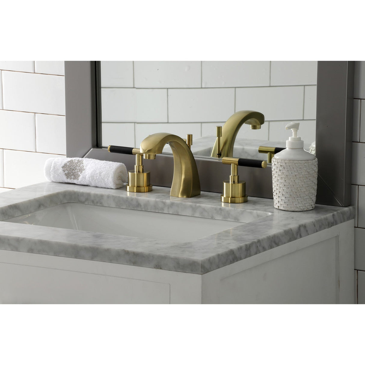 Kaiser KS4987CKL Two-Handle Deck Mount Widespread Bathroom Faucet with Brass Pop-Up, Brushed Brass