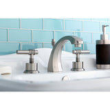 Milano KS4988ML Two-Handle 3-Hole Deck Mount Widespread Bathroom Faucet with Brass Pop-Up, Brushed Nickel
