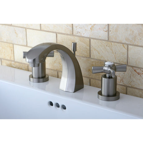 Millennium KS4988ZX Two-Handle 3-Hole Deck Mount Widespread Bathroom Faucet with Brass Pop-Up, Brushed Nickel