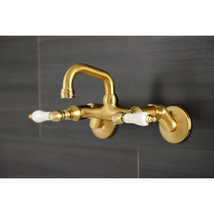 Kingston KS512SB Two-Handle 2-Hole Wall Mount Bar Faucet, Brushed Brass