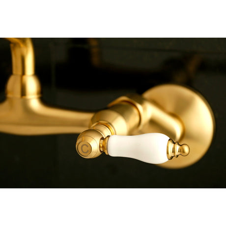 Kingston KS513SB Two-Handle 2-Hole Wall Mount Kitchen Faucet, Brushed Brass