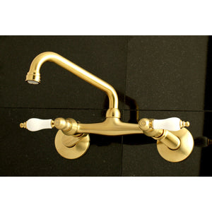 Kingston KS513SB Two-Handle 2-Hole Wall Mount Kitchen Faucet, Brushed Brass