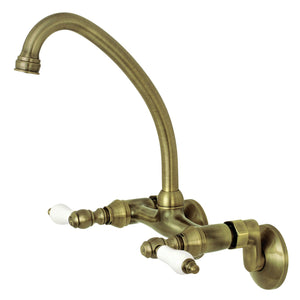 Kingston KS514AB Two-Handle 2-Hole Wall Mount Kitchen Faucet, Antique Brass
