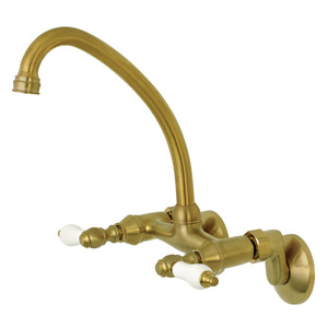 Kingston KS514SB Two-Handle 2-Hole Wall Mount Kitchen Faucet, Brushed Brass