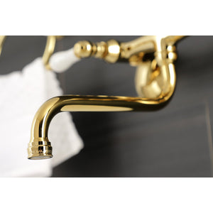 Kingston KS515PB Two-Handle 2-Hole Wall Mount Bathroom Faucet, Polished Brass