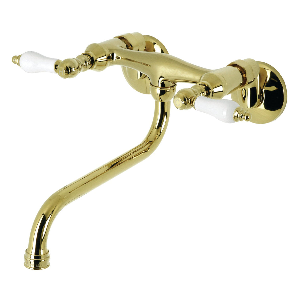 Kingston KS515PB Two-Handle 2-Hole Wall Mount Bathroom Faucet, Polished Brass