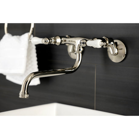 Kingston KS515PN Two-Handle 2-Hole Wall Mount Bathroom Faucet, Polished Nickel