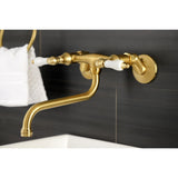 Kingston KS515SB Two-Handle 2-Hole Wall Mount Bathroom Faucet, Brushed Brass