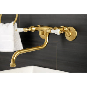 Kingston KS515SB Two-Handle 2-Hole Wall Mount Bathroom Faucet, Brushed Brass
