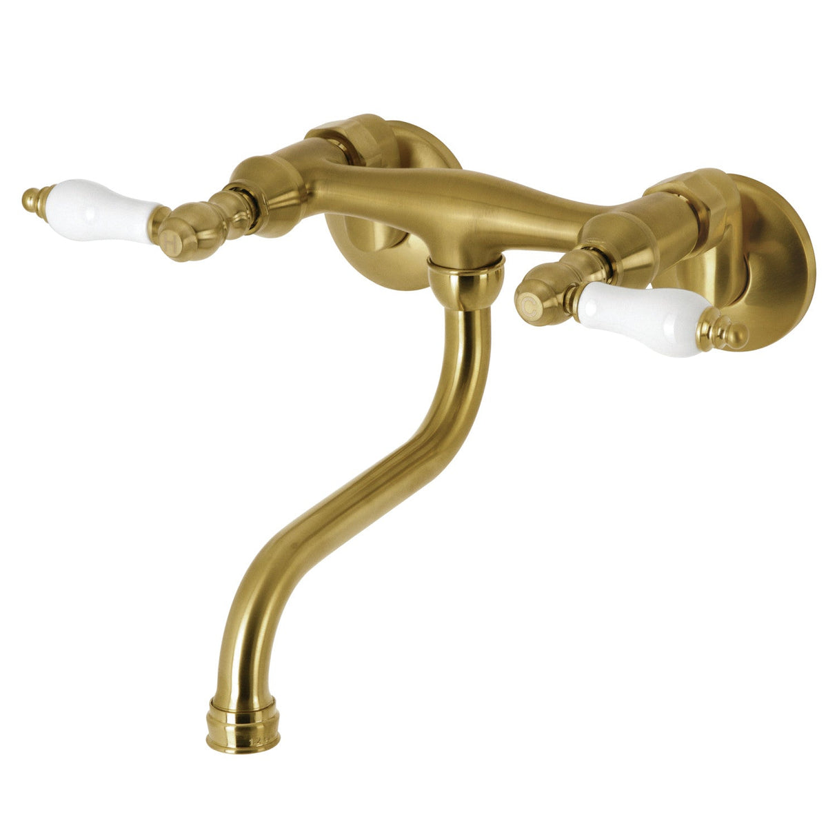 Kingston KS516SB Two-Handle 2-Hole Wall Mount Bathroom Faucet, Brushed Brass