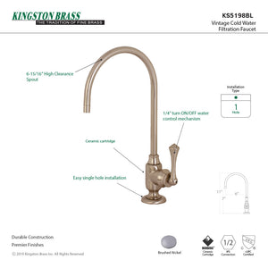 Vintage KS5198BL Single-Handle 1-Hole Deck Mount Water Filtration Faucet, Brushed Nickel