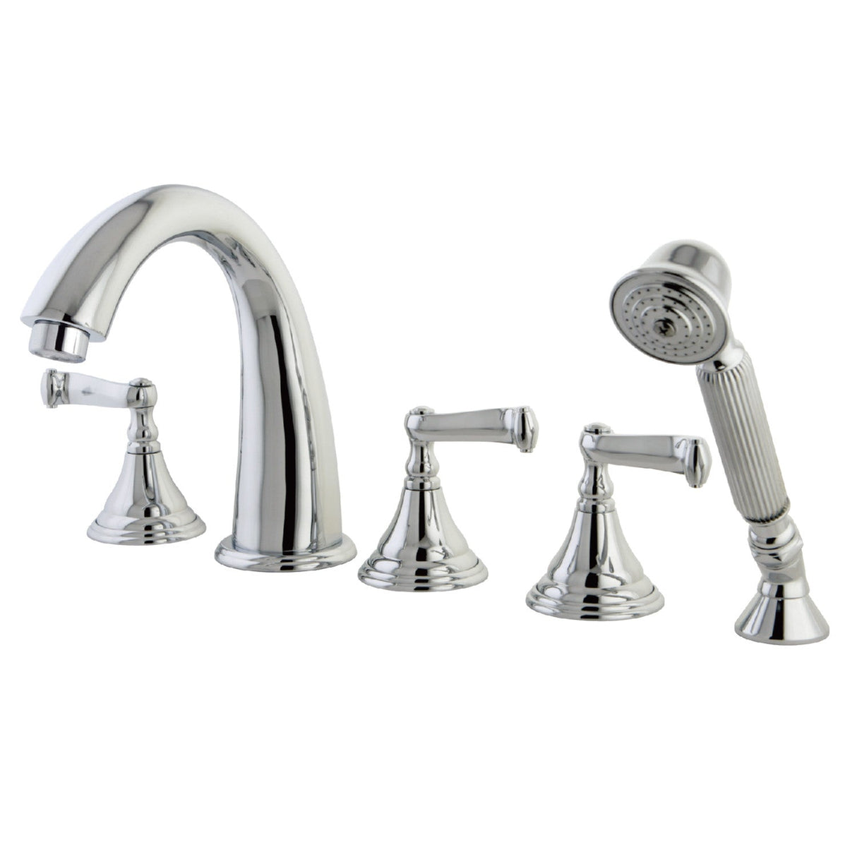 Royale KS53615FL Three-Handle 5-Hole Deck Mount Roman Tub Faucet with Hand Shower, Polished Chrome